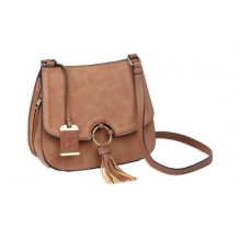 BULLDOG CROSS BODY PURSE CAMEL SUEDE